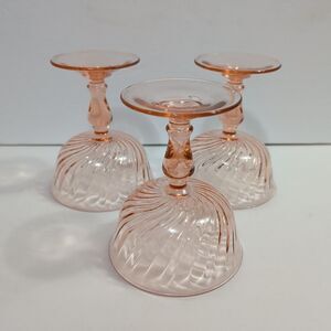 Set Of 3 Arcoroc France Rosaline Pink Swirl Sherbet Champagne Depression Glass